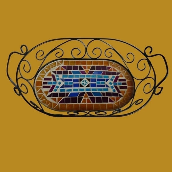 Vtg southwestern design mosaic metal serving tray multicolor - Picture 1 of 6